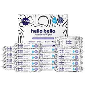 Hello Bello Premium Wipes, Designed for Sensitive Skin with Chamomile & Aloe Extracts, Playful Sketches (18 Resealable Packets = 1080 Total Wipes)