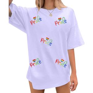 Pride Shirts Women LGBT Equality Sequin Shirt Glitter Rainbow Heart Graphic Tees Lesbian Pride Casual Summer Short Sleeve Top, S, Purple