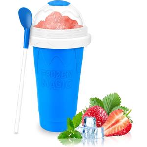 Frozen Magic Slushy Maker Cup - Slushie Cup for Making Various Milkshakes and Ice Creams,Double-Layer Squeeze Reusable Smoothie Cup - Great Gifts for Family and Friends (Blue)