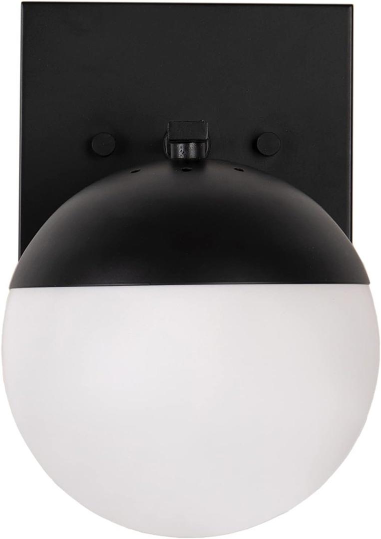 Aspen Creative 62503-11, 1 Light Wall/Vanity, 5-7/8" W x 8-3/4" H x 8-5/8" D, Matte Black Finish/Opal Glass