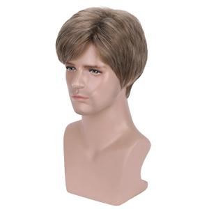 BERON Men Wigs Short Straight Heat Resistant Synthetic Wig Come with Wig Cap (Mixed Ash Blonde)