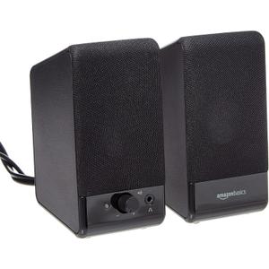 Amazon Basics USB-Powered Computer Speakers with Volume Control for Desktop or Laptop PC, Compact Size, Headphone Jack, Portable, Plug-N-Play, Black