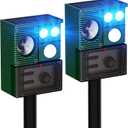 2 Packs Solar Animal Repeller Ultrasonic, Cat Repellent Outdoor with USB Recharging, Waterproof Ultrasonic Deer Repellent Motion Activated Repel Dog, Squirrel, Deer, Raccoon, Skunk, Rabbit