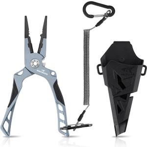 KastKing Gila 7.5-inch Fishing Pliers with Scissor Line Cutters, Aircraft Grade Aluminum Fishing Gear, Saltwater Resistant Fishing Tools, Non-Slip Rubber Handle (B: Straight nose plier - Charcoal)