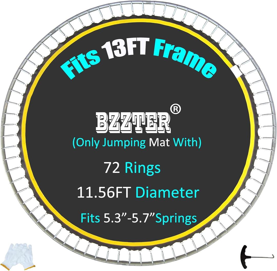 Replacement Trampoline Mat,Fits 13ft Round Frame,with 72 Rings 138.8 Inch Diameter, Fits 5.3"-5.7" Springs,10 Rows of Stitches,w/Pull Hook and GlovesNot Include Spring and Frame