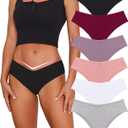 CuteByte 10 Pack Womens Cotton Underwear Sexy Stretch V-Waist Ladies Panties Low Rise Cotton Cheeky Hipster S-XXL (Large)