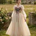 LTAKK Renaissance Dress Women Victorian Costume Ren Fair Medieval Dresses with Floral Corset, Medium