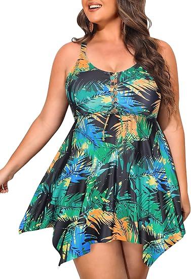 NIeyook Womens Plus Size Tankini Swimsuit 2025 Two Piece Tummy Control Bathing Suits for Women Swim Dress with Shorts (14W, Green)