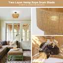 15.7'' Boho Light Fixtures Ceiling Mount, Coastal Hemp rope Semi Flush Mount Ceiling Light Fixture,3-Light Rattan Light Fixtures With 2-Tier Drum Shade, Farmhouse Chandelier Bedroom Ceiling Lamp