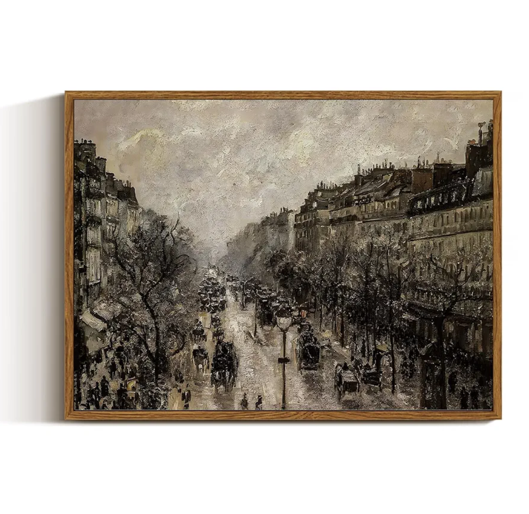 VIYYIEA Framed Canvas Wall Art Home Decor for Living Room Classical Cityscape Artwork Wall Decorations Vintage Oil Painting Prints Parisian Street Wall Decor Bathroom Wall Pictures Farmhouse 24x36in