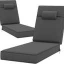 80 x 26 x 4 Inch Olefin Chaise Lounge Cushions, Lounge Chair Cushions with Headrest for Outdoor Furniture - Weather and Fade Resistant Patio Replacement Furniture Lounge Chair Cushion Set of 2