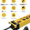 Plug'n 10 Outlet 3300J Surge Protector Power Strip with Individual Switches,Heavy Duty Metal Power Strip with Cord Manager,3FT/14AWG/15AMP/1875W Power Cord for Workshop,Garage