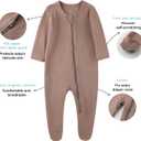 O2 BABY Baby Boys Girls Organic Cotton Zip Front Sleeper Pajamas, Footed Sleep 'n Play（3-6 Months, Brown）