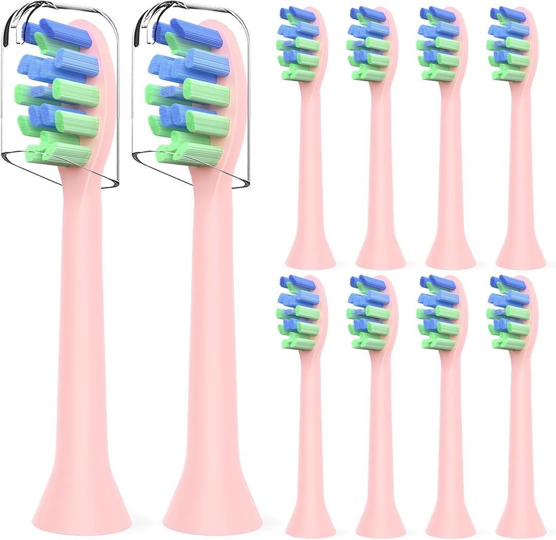 Replacement Brush Heads Compatible with 7am2m AM101/AM105 Sonic Electric Toothbrush - Medium Bristles Toothbrush Refills Compatible with 7am 2m, 10 Count, Pink