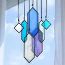 HDCRYSTALGIFTS Stained Glass Window Hanging Suncatchers - 7 Pieces Handcrafted Element Earth Tones Set,Modern Blue Wall Art Sun Catchers Indoor Window Decor Glass Ornaments for Christmas Tree