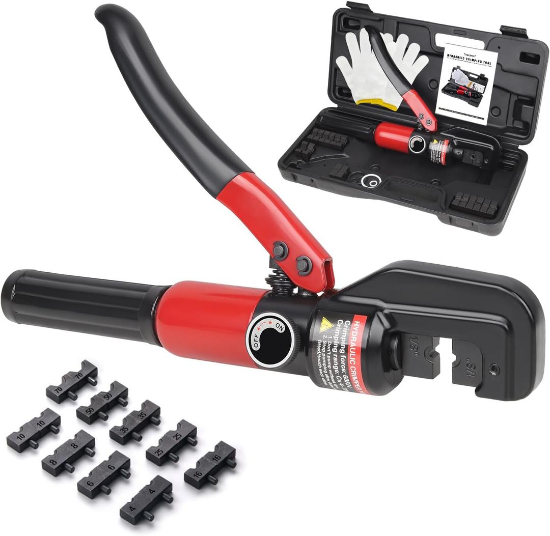Upgraded Hydraulic Crimping Tool for 1/8" 3/16" Stainless Steel Cable Railing Kits, Hand Hydraulic Crimper with Return Spring, Reinforced Unbreakable Head and 9 Pairs Black Oxide Coated Dies