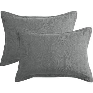 HOMBYS Quilted Pillow Shams Standard Size Set of 2-Modern Style Coin Pattern Pillow Cover with Envelope Closure-Durable, Soft and Breathable (Standard-20 x26, Dark Grey)