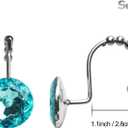 Sunlit Luxury Design Round Teal Blue Diamond Crystal Gem Bling with Glide Balls Shower Curtain Hooks for Mermaid Shower Curtains, Rust Proof Metal Rhinestones Glam Shower Curtain Rings-12 Pack