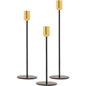 Yair Emanuel Set of 3 Black Tapered Modern Candlestick Holders Brushed Brass Cups - Fits 3/4 inch Candles - Elegant Home Decor Available in 3 Sizes