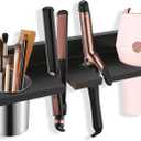 Hair Tool Organizer for Bathroom  Wall Mounted Hair Dryer Holder with Heat-Resistant Cups, Curling Iron & Straightener Rack, Blow Dryer Organizer for Vanity or Wall (Black)