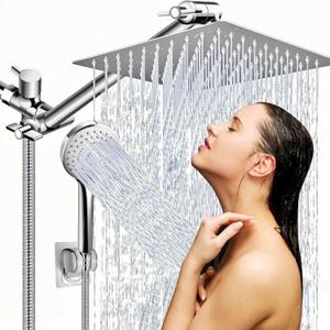 AlenArt 10 inch Rainfall Shower Head Combo Stainless Steel Rain Shower Head with 5 Modes Handheld Water Spray,High Pressure Showerhead with Arm for Bathroom Accessories (Chrome)