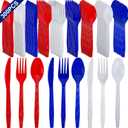 300 Pcs 4th of July Decorations Red White and Blue Party Supplies, Patriotic Plastic Silverware Set 250th Anniversary Disposable Utensil Cutlery 100 Spoons 100 Forks 100 Knives Memorial Day