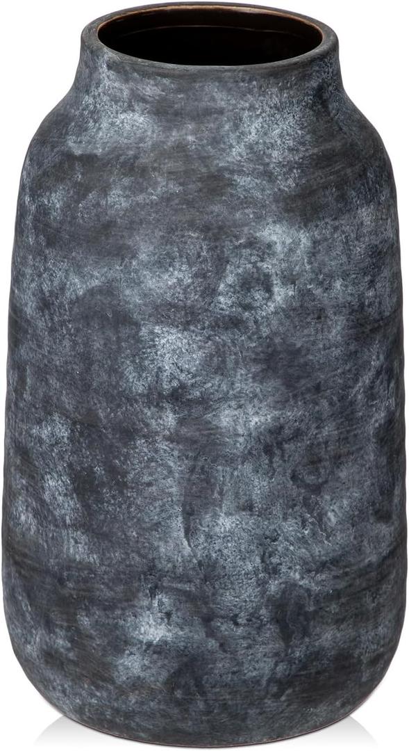 Briful Ceramic Flowers Vase Home Decor, Kitchen Dining Farmhouse Table Vases, Rustic Vintage Living Room Bathroom Bedroom Decorations for Office Coffee Desk Fireplace Shelf Mantel (11” Tall) (Light Slate Gray)