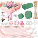 XunYee Thanksgiving Money Bouquet Kit 20 Sheet Flower Wrapping Paper 100 Pcs Bamboo Skewers Floral Foam Blocks for Anniversary Birthday Gift Graduation Valentine Mother's Day(Pink)