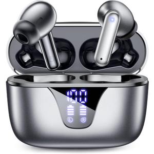 Wireless Earbuds Bluetooth Headphones, 50H Playtime Ear Buds with Mic, LED Digital Display Charging Case, IPX7 Waterproof, Deep Bass Stereo, in-Ear Earphone for iPhone Andriod Phone - Black