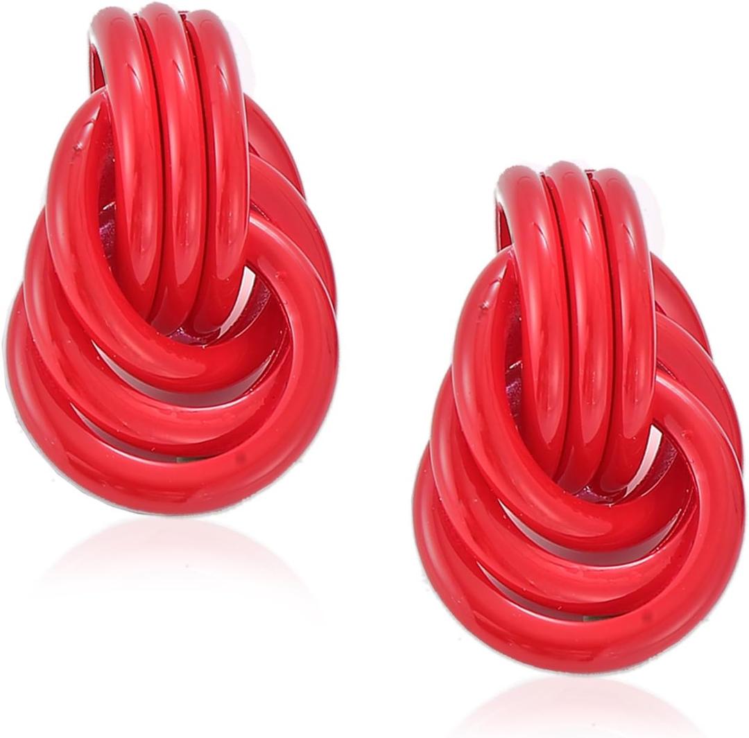 Chunky Gold Statement Earrings - Trendy, Fashion Knot Geometric Drop Dangle Earrings - Minimalist Gold Jewelry for Women