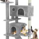 DUMOS 54-inch Indoor Cat Tree Tower Multi-Level Pet House for Large Cats with 2 Condos, Scratching Posts, Round Platform, Small Ladder, and Toys, Light Grey