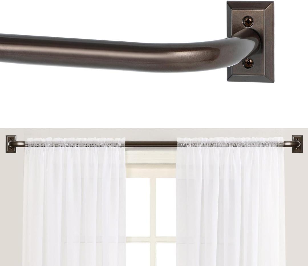 Bronze Wrap Around Curtain Rods 66 to 120 Inch:Blackout Heavy Duty Adjustable Long Window Curtain Rod Room Darkening,Modern Industrial Curved French Return Metal Drapery Rod Easy Install,Brown