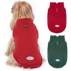2Pack Fleece Dog Sweater Vest with Leash Ring Pullover Dog Clothes Sweaters for Small to Large Dogs with Reflective Strip Puppy Clothes Sweater Soft Lightweight Jacket for Fall/Spring/Winter (L (Back:16.54",Chest:21.26", 25-35 lbs), Red+Dark Green)