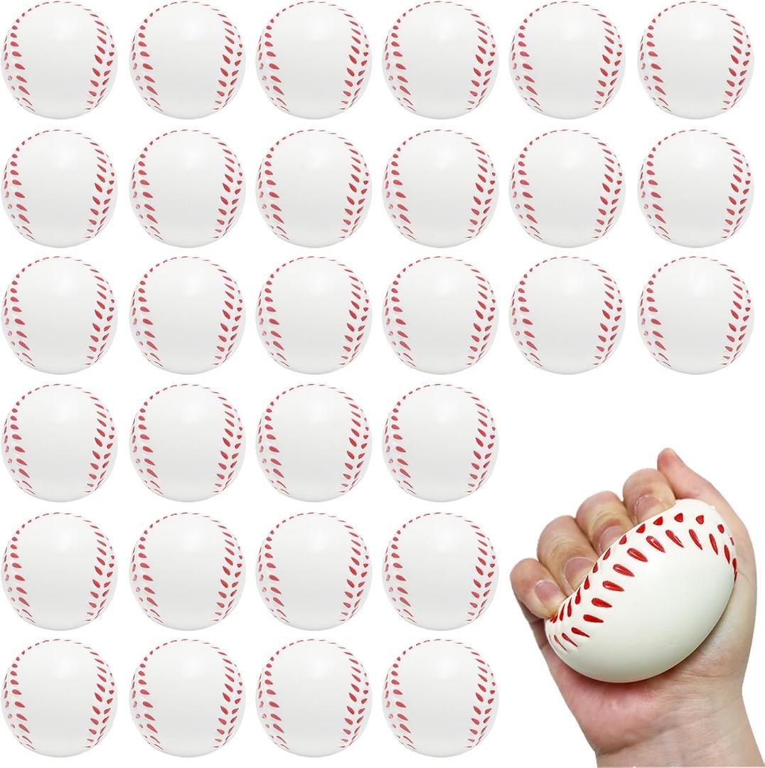 30PCS Large 2.5Inch Baseball Stress Ball,Stress Relief Balls,Squeeze Sports Ball,Squeeze Foam Balls for Themed Baseball Stress Anxiety Relief for Kids Children Playing,Party Gifts
