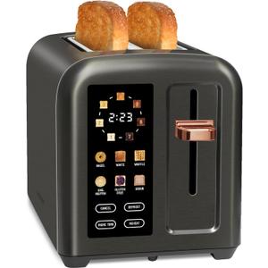 SEEDEEM Toaster 2 Slice, Touch Control Stainless Toaster LCD Display, 50% Faster Heating Speed, 1.4'' Wide Slots, More Timer Functions, Removable Crumb Tray, 1350W, Dark Metallic