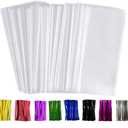300 Pack 4" x 9" Clear Cellophane Treat Bags Plastic OPP Bags with Bottom Gusset 1.4 mils Thickness Multi-purpose Coming With 300 Colorful Twist Ties(Clear)