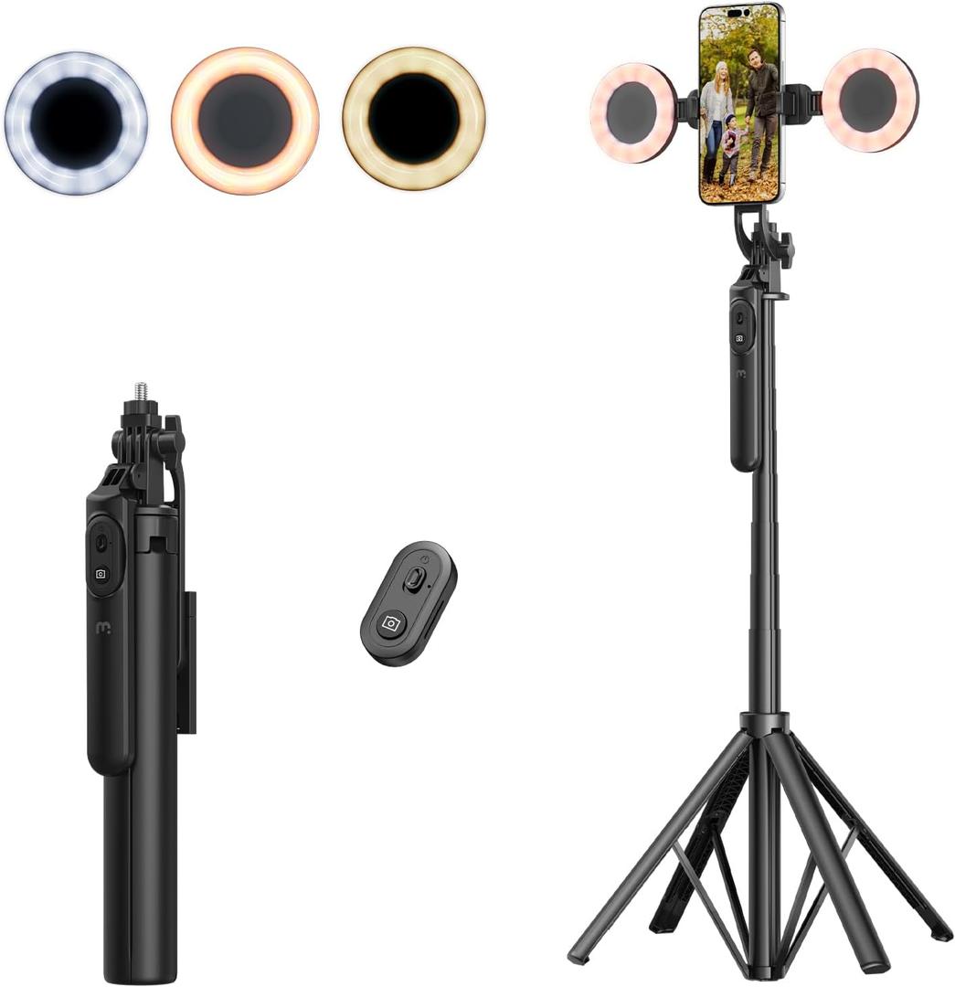 M MYBAT PRO 3 in 1 Flexible Phone Tripod with Wireless Remote,72" Tall Travel Tripod Stand w 1/4" Screw,Selfie Stick w Light for Photo Vlog, 360 Rotation Camera Tripod for iPhone Android
