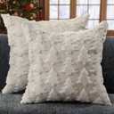 DFXSZ Christmas Pillow Covers 18x18 inch Set of 2 Cream White Christmas Tree Decoration Soft Plush Faux Fur Jacquard Throw Pillows for Bedroom Sofa Holiday Festivals Winter Home Decor PTK070E18