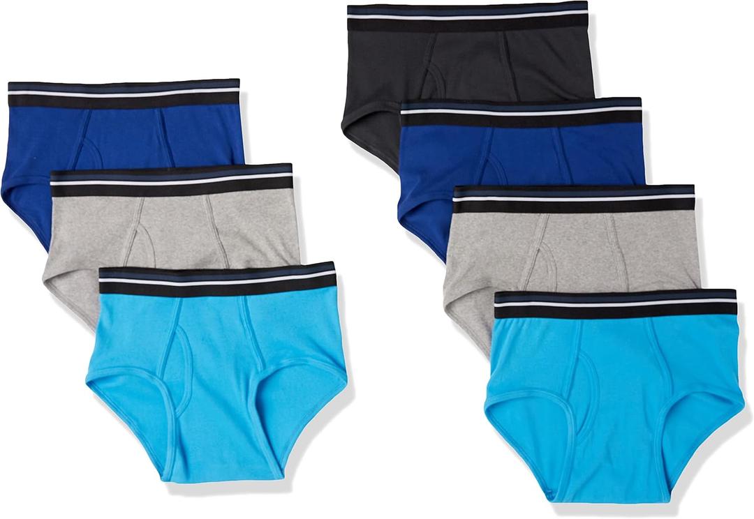 Amazon Essentials Men's Cotton Breathable Tag-Free Briefs Underwear (Large, Black/Blue/Grey)