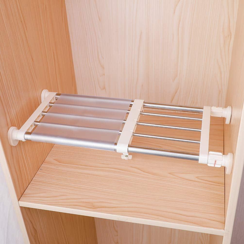 Hershii Closet Tension Shelf & Rod Expandable, Adjustable Storage Rack Metal Organizer DIY Divider Separator for Cabinet Wardrobe Cupboard Kitchen Bathroom (15.74 - 23.62 inches, Ivory)