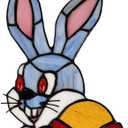 PA0019 Rabbit Stained Glass Window Panel Tiffany Style Hangings W 5.5" x H 12" Handcrafted Bunny Art Decoration for Home Office (Bunny) (Bunny and Egg)