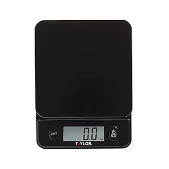 Taylor Glass Top Food Scale with Touch Controls, 11 lb Capacity, Sleek Black Design for Precision Food Measurement in Grams and Ounces