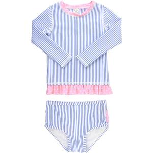 RuffleButts Baby/Toddler Girls Seersucker Long Sleeve Rash Guard Bikini 4T