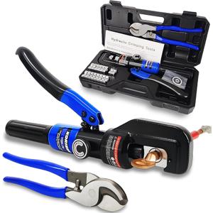 10 Tons Hydraulic Crimping Tool and Cable Cutter, Hydraulic Crimper, Battery Cable Crimper Tool for 12 AWG to 2/0 AWG Battery Terminals, with 9 Dies