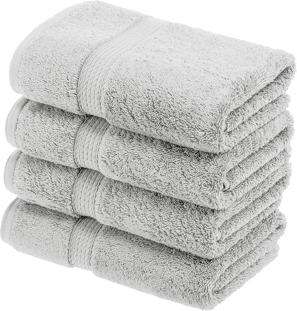 SUPERIOR Egyptian Cotton Pile Hand Towel Set of 4, Ultra Soft Luxury Towels, Thick Plush Essentials, Absorbent Heavyweight, Guest Bath, Hotel, Spa, Home Bathroom, Shower Basics, Silver, Hand Towel 4-Pack