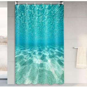 MERCHR Cute Teal Blue Ocean Shower Curtain, Nature Underwater Sea World Sand Beach Bathroom Curtains Waterproof Fabric, 36 x 72 Inches