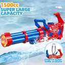 Gatling Electric Water Gun, 1500cc Squirt Water Pistol Toy Powerful Water Blaster 50-55 Feet Range, Automatic Super Water Soaker for Kids Summer Outdoor Swimming Pool Beach Party,Red