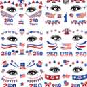 3 x 250th Anniversary Patriotic Face Temporary Tattoos for Women Kids Adults, 6 Sheets Waterproof 4th of July Face Tattoos Stickers with USA Flag Stars Eagle Fireworks Designs for Independence Day Party