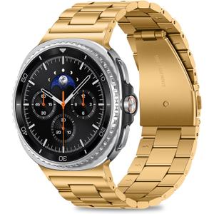 Anlinser No Gap Bands Compatible with Samsung Galaxy Watch 8 Band 44mm 40mm/Watch 8 Classic Band 46mm, 22mm Metal Strap for Women Men, Gold