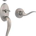Kwikset Shelburne Front Door Lock Handle and Deadbolt Set, Entry Handleset Exterior with Interior Reversible Lever, Satin Nickel, Pick Resistant SmartKey Rekey Deadbolt Security